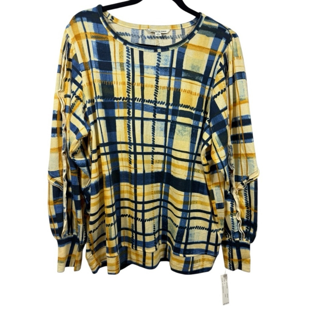Zac & Rachel Plaid Sweater Knit Pullover Blouse Top Size 1X Artsy Art to Wear